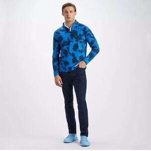 G/FORE Men’s Tonal Floral Luxe Quarter Zip golf pullover blue Mid Layer Racer XL